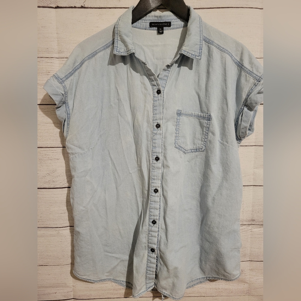 Signature Studio Chambray Top Button Up Women's Size XL